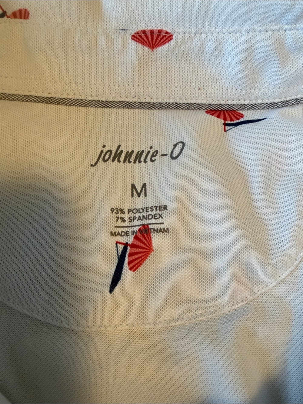johnnie-O Light Blue Polo with Red and Navy Umbrella Print